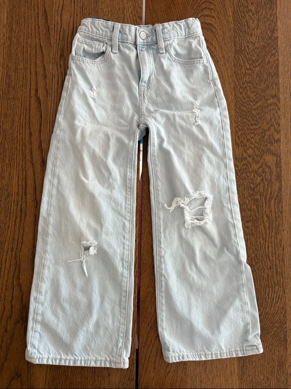 Old Navy Baggy Wide Leg Light Blue Distressed Denim Jeans
